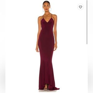 Norma Kamali Low Back Slip Mermaid Fishtail Gown in Wine